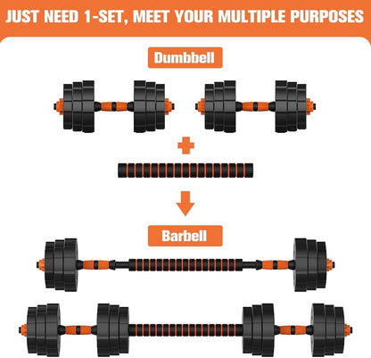 Adjustable Weights Barbell Dumbbells Set,  Weights Dumbbells Non-Slip Neoprene Hand Weights with Connecting Rod for Adults Women Men Fitness,Home Gym Exercise Training Equipment